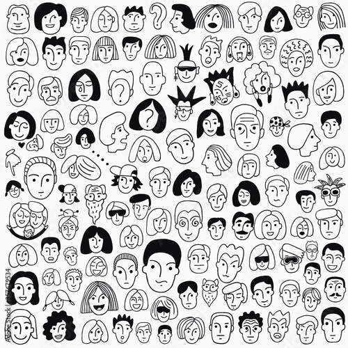 faces of people - hand drawn doodle set