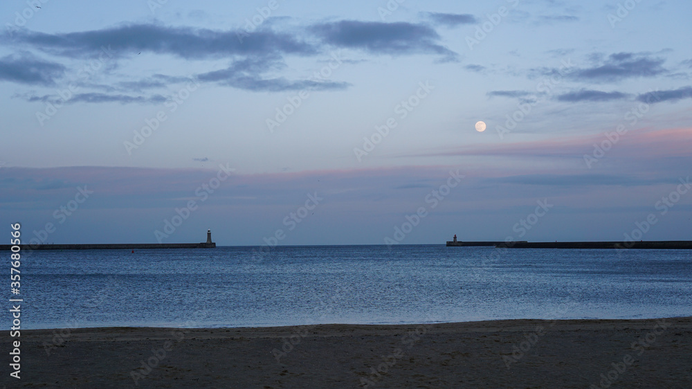 Looking out to sea in the evening at South Shields