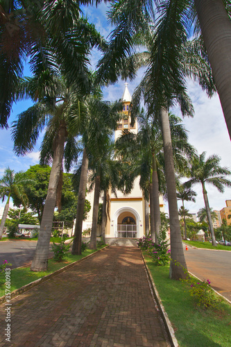 GOIANIA  BRAZIL - MARCH 29  2020 Cathedral of city closed because quarantine of COVID 19 in Goiania city. 