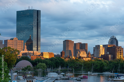 The night time Boston skyline 