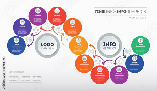 Step-by-step path to success. Business presentation or info graphics with 11 steps. Education process. Template of Annual report is segmented into eleven parts. Vector.
