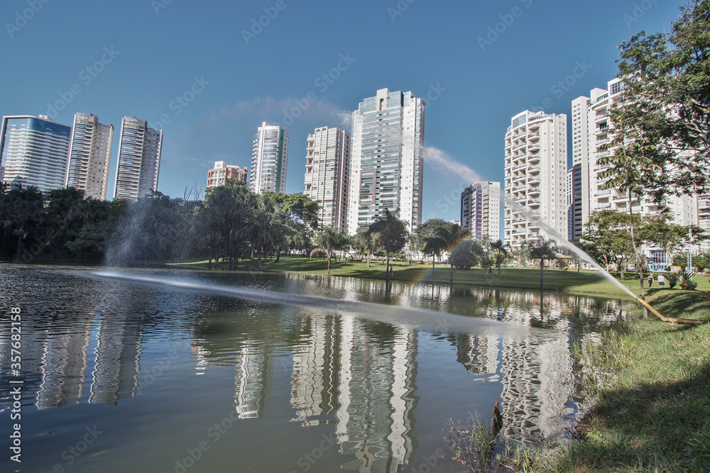 Fototapeta premium GOIANIA, BRAZIL - MARCH, 2020: Flamboyant Park, this park is empty during quarantine because of COVID 19. On March, 2020, Goiania City, Brazil.