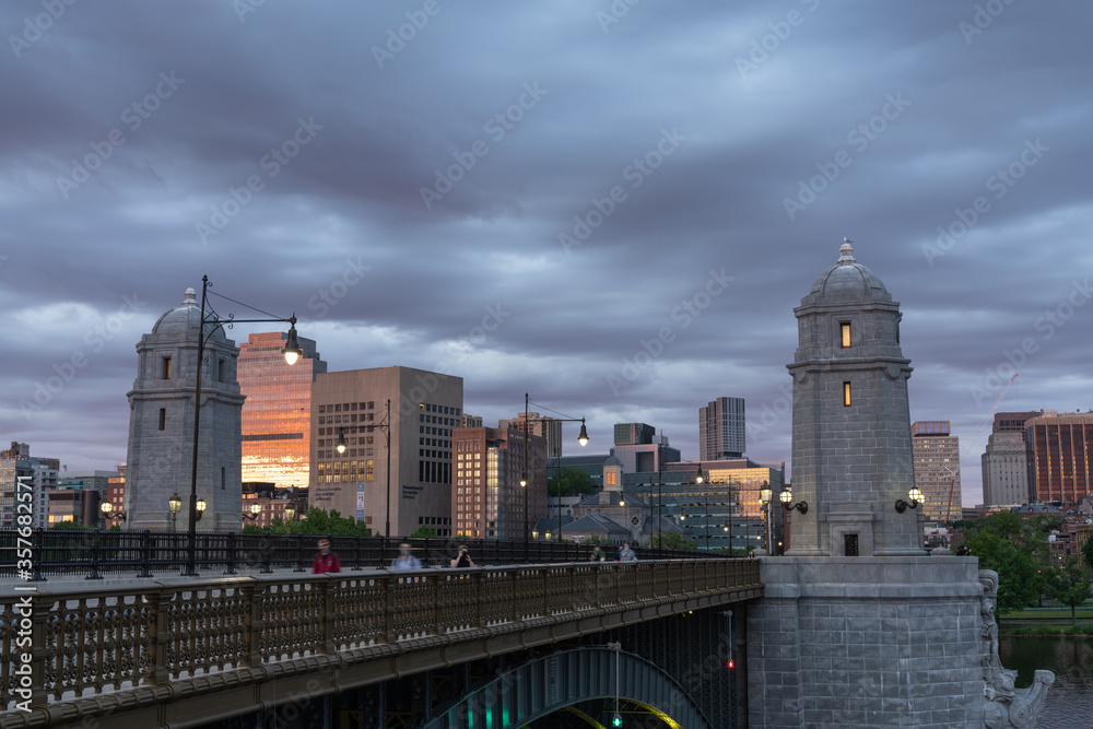 The night time Boston skyline 