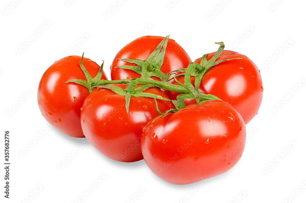 Natural tomatoes growing on a branch with drop of water isolated on white background. Natural tomatoes growing on a branch with drop of water isolated on white background.