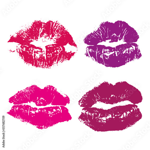 Set of imprint kiss pink lips isolated on white background