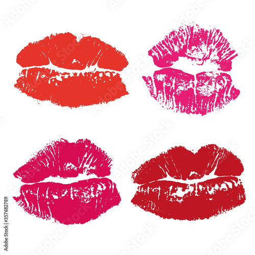 Set of imprint kiss pink lips isolated on white background