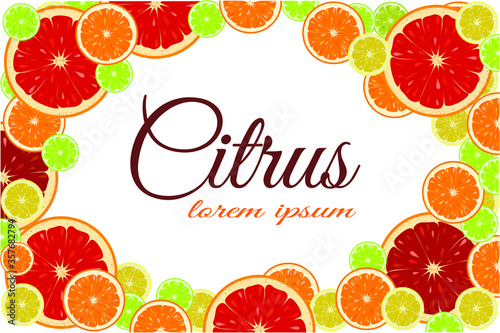 A poster made of citrus fruits on a light background to place an advertising text or title. Vector illustration