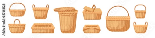 Fotografie, Obraz Set of various realistic empty wicker baskets vector illustration