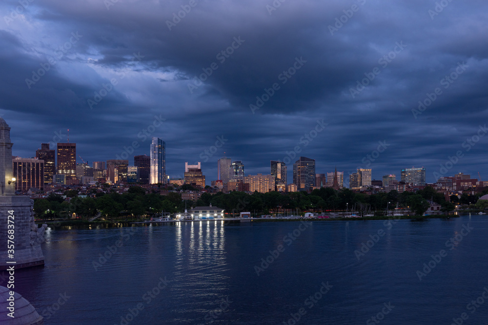 The night time Boston skyline 