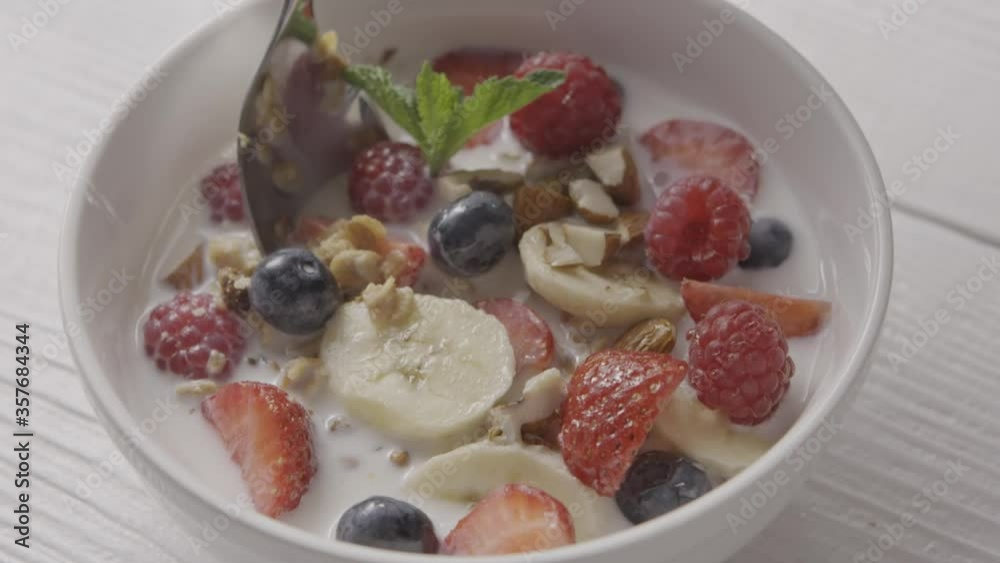 Healthy breakfast from natural organic ingredients granola and b Healthy breakfast from natural organic ingredients granola and b