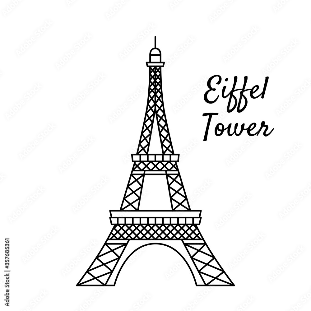 Fototapeta premium Famous Eiffel Tower in line art style. Illustration suitable for travel, leisure and souvenir themes.
