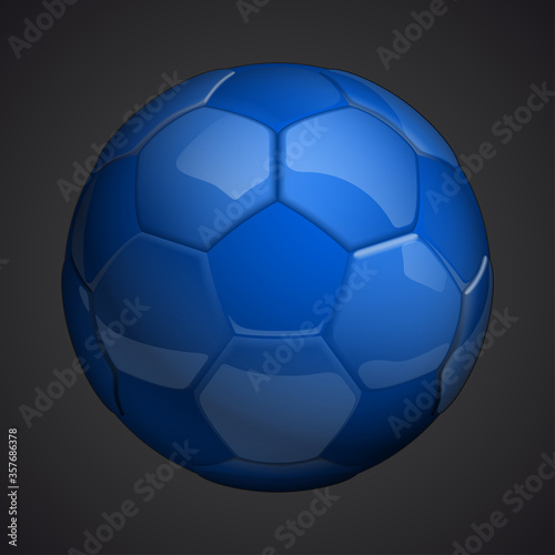 Football championship Design banner. Illustration banner with logo Realistic blue glossy soccer ball Isolated on background. blue classic leather football ball