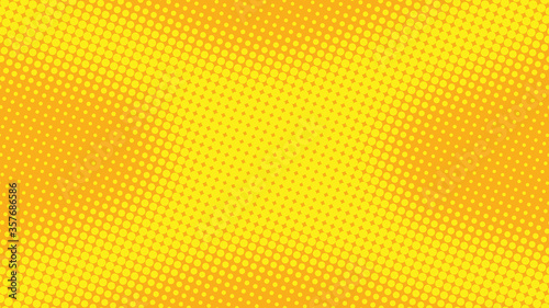 Bright yellow and orange pop art background in retro comic style with halftone dots design