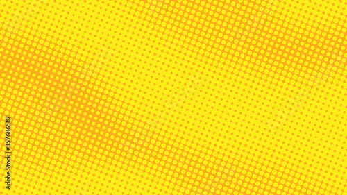 Bright yellow and orange pop art background in retro comic style with halftone polka dots design