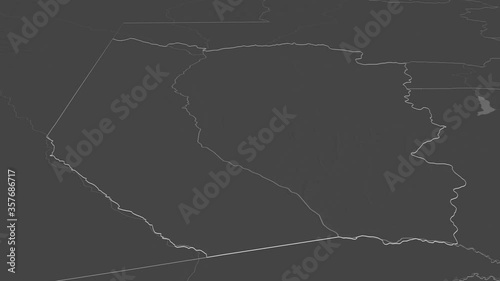 Western, province with its capital, zoomed and extruded on the bilevel map of Zambia in the conformal Stereographic projection. Animation 3D photo