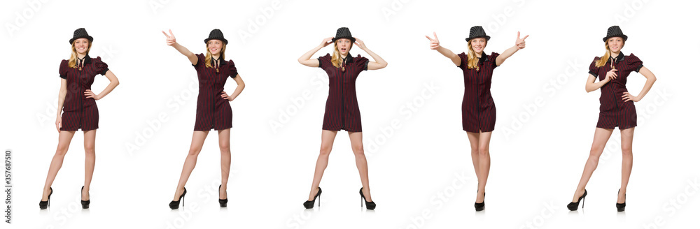 Woman dressed as gangster isolated on white Woman dressed as gangster isolated on white