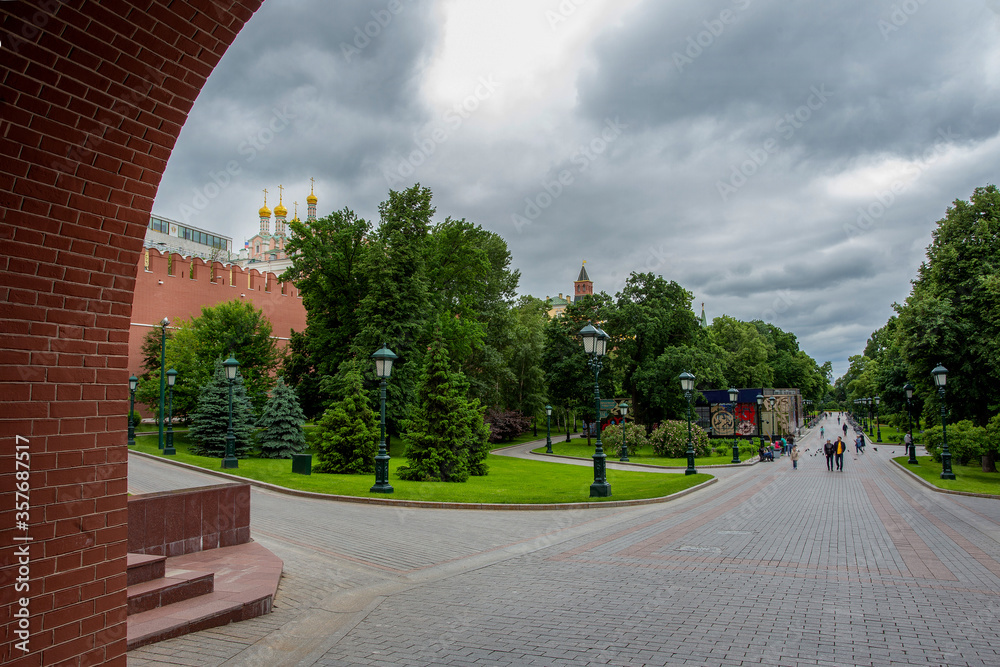 Alexander Park and the Kremlin  walls  in Moscow Russia