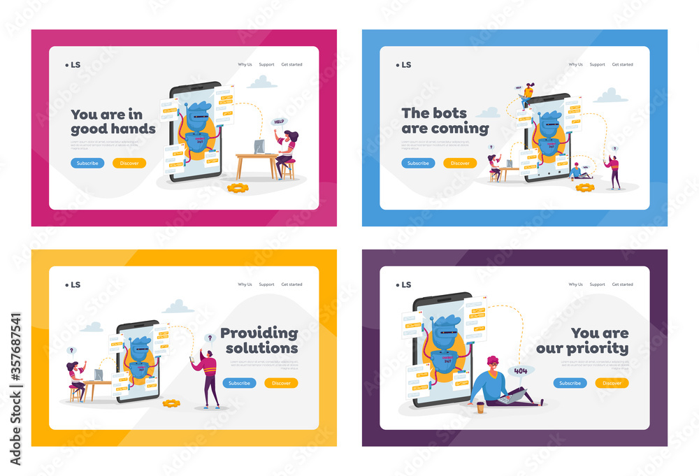 Artificial Intelligence Landing Page Template Set. Tiny Characters at ...