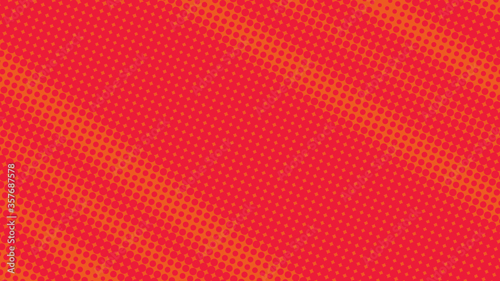 Bright red and orange pop art background with halftone dots in retro comic style, vector illustration backdrop template for your design