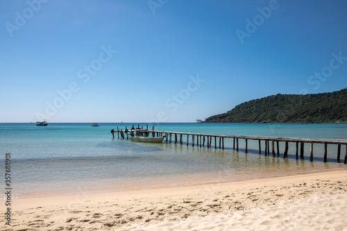 old wooden pier, lazy beach, koh rong samloem island, Sihanoukville, Cambodia.