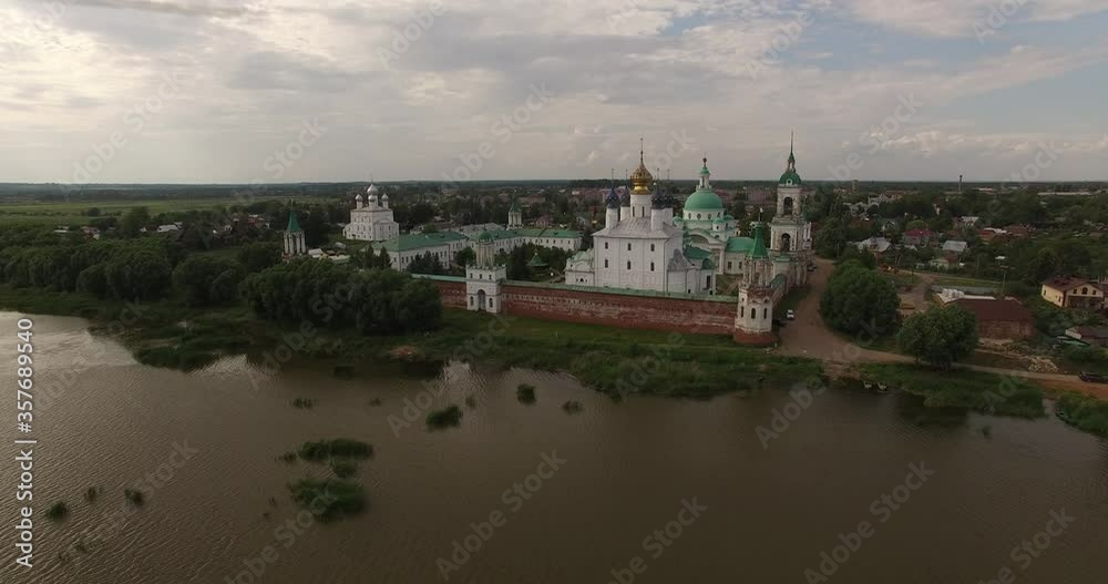 4K high quality bright summer day video of Rostov Spaso-Yakovlevski Monastery churches and cathedrals located on shore of Nero Lake in Yaroslavl Oblast in north-eastern Russia 200 km from Moscow 4K high quality bright summer day video of Rostov Spaso-Yakovlevski Monastery churches and cathedrals located on shore of Nero Lake in Yaroslavl Oblast in north-eastern Russia 200 km from Moscow