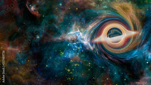 Fototapeta Naklejka Na Ścianę i Meble -  Simulation of a black hole in the space.Elements of this image furnished by NASA