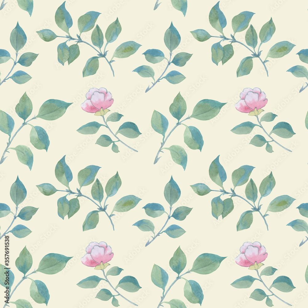 Abstract botanical pattern of watercolor leaves on a delicate background. Art watercolor for design, packaging and printing. Abstract botanical pattern of watercolor leaves on a delicate background. Art watercolor for design, packaging and printing.