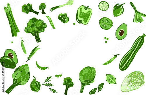 farm vegetables seamless pattern of zucchini and leek  broccoli green peas mock up