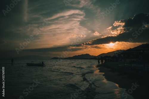 Dramatic sunset over a beach in West Greece