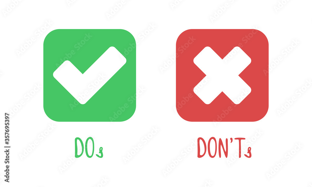 Do and Don't simple icons, vector elements. Check mark and cross in ...