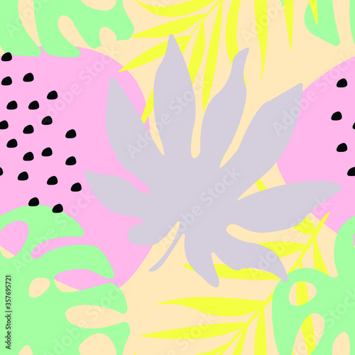 pattern with abstraction elements and tropical leaves