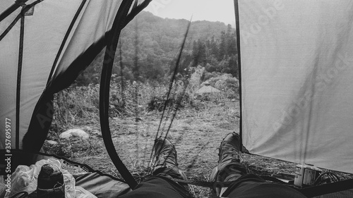 A view from a tent after a long drive