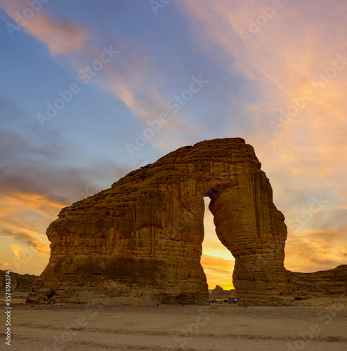 Elephant rock outcrop geological formation at Sunset near Al Ula, Saudi Arabia