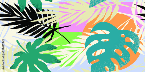 Tropical pattern with abstraction elements on a dark background