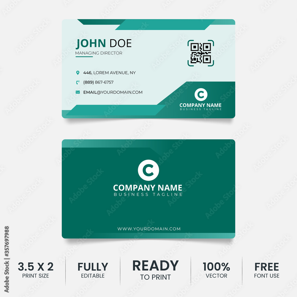 Creative green and white business card template