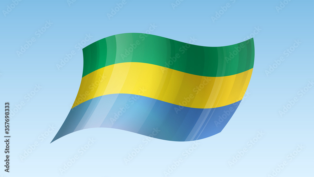 Gabon flag state symbol isolated on background national banner. Greeting card National Independence Day of the Gabonese Republic. Illustration banner with realistic state flag. Gabon flag state symbol isolated on background national banner. Greeting card National Independence Day of the Gabonese Republic. Illustration banner with realistic state flag.