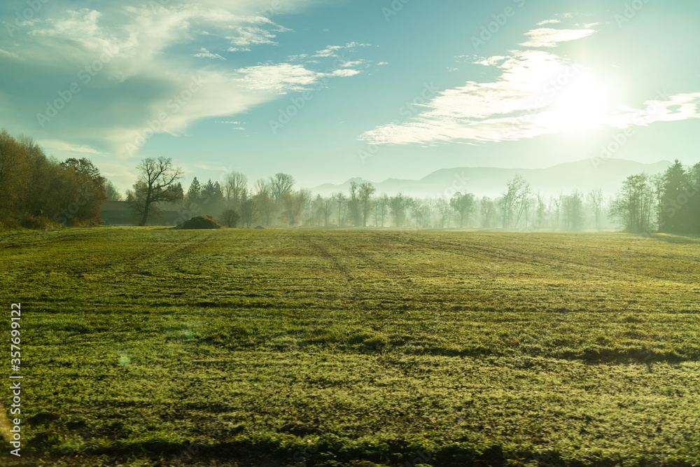 Sunny morning natural landscape with agricultural fields , Austria. Sunny morning natural landscape with agricultural fields , Austria.