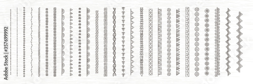 Doodle dividers, brush lines and borders set. Rustic decorative design elements and patterns