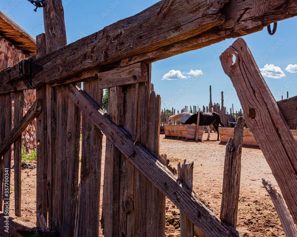 Fotografie An old western corral built from weathered lumber