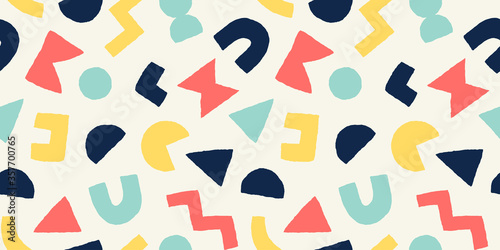Vector seamless pattern with geometric shapes. Abstract background with Scandinavian cut out elements.