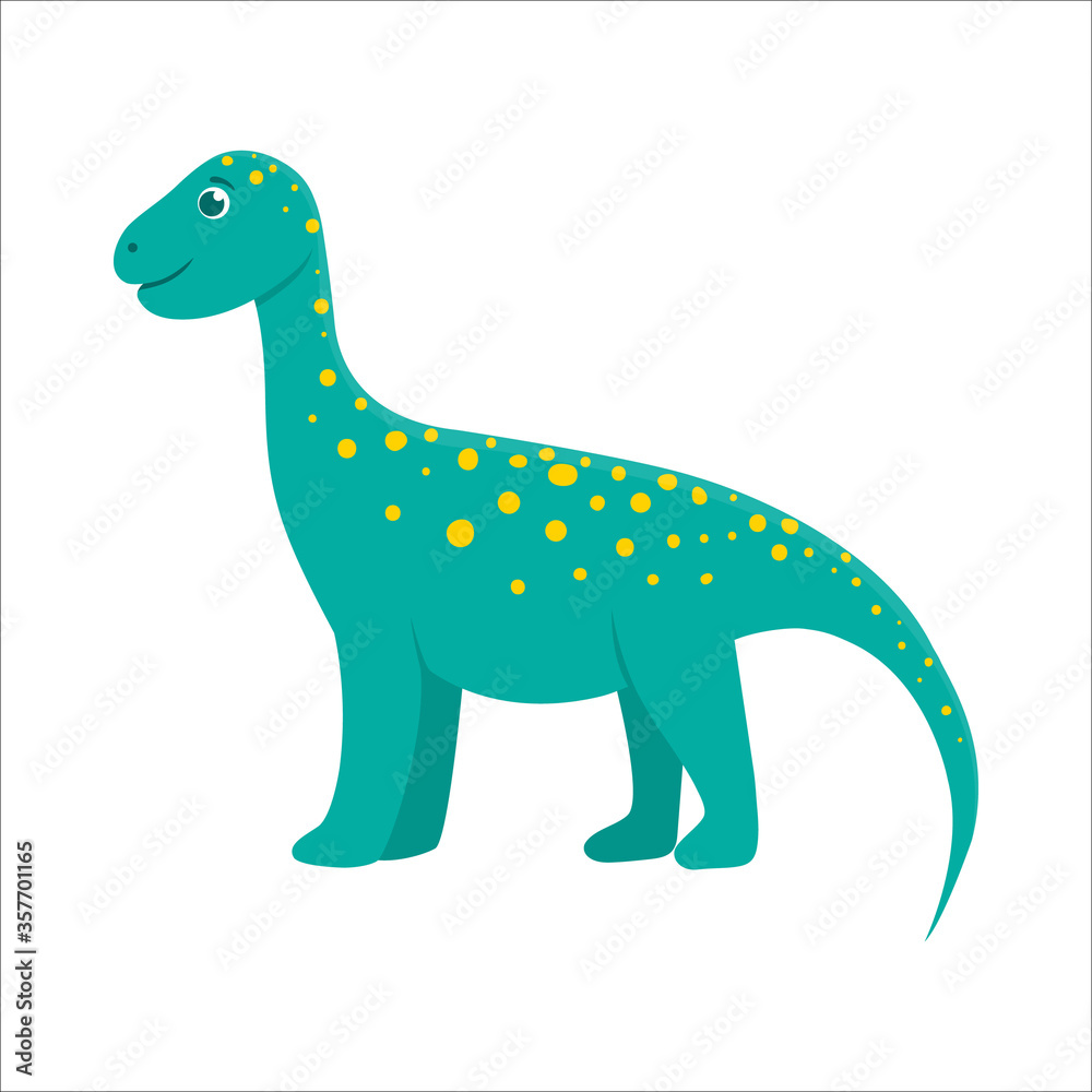 Vector cute dinosaur icon isolated on white background. Funny flat dino character. Cute prehistoric reptile illustration