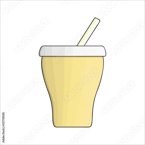 Vector colored yoghurt pack icon. Hand drawn organic fresh dairy product isolated on white background. Natural food illustration. Yogurt packaging design.