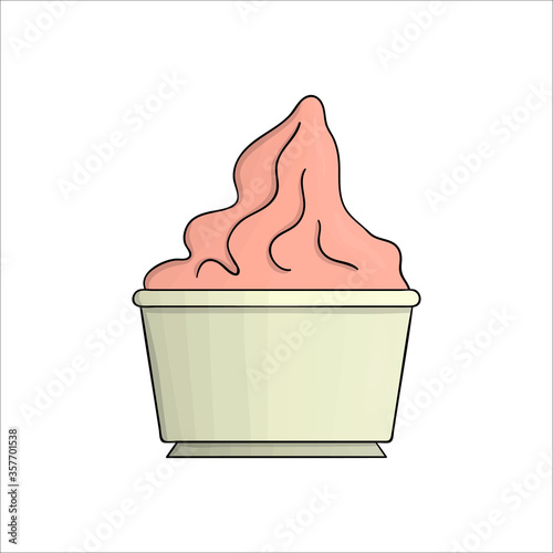 Vector colored yoghurt pack icon. Hand drawn organic fresh dairy product isolated on white background. Natural food illustration. Yogurt packaging design.