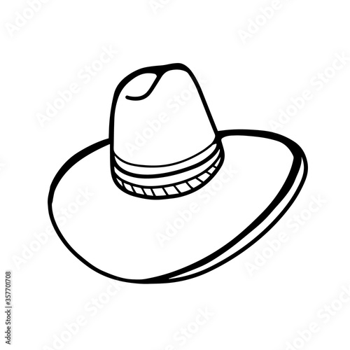Straw hat with a wide brim isolated on a white background. Hat. A Doodle-style cowboy hat. Vector illustration hand drawn