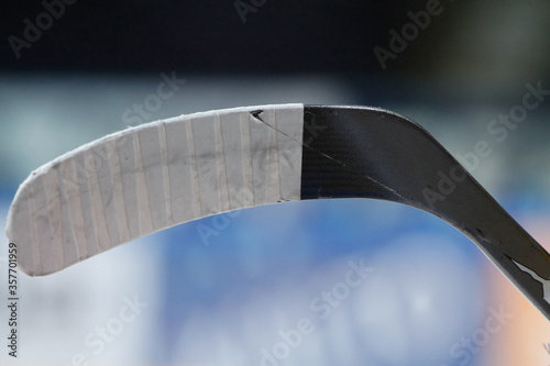 Photography Closeup of ice hockey stick blade.