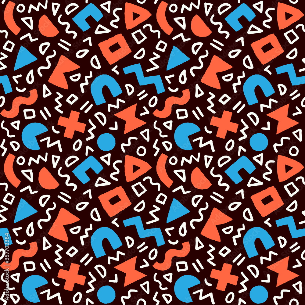 Vector seamless pattern with geometric shapes and brushstrokes. Abstract background with Scandinavian cut out elements. Vector seamless pattern with geometric shapes and brushstrokes. Abstract background with Scandinavian cut out elements.