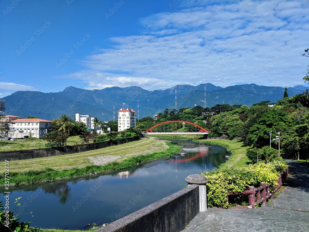 Landscape of Hualien, Taiwan with mountains in the background