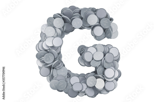 Letter G from button cells, 3D rendering