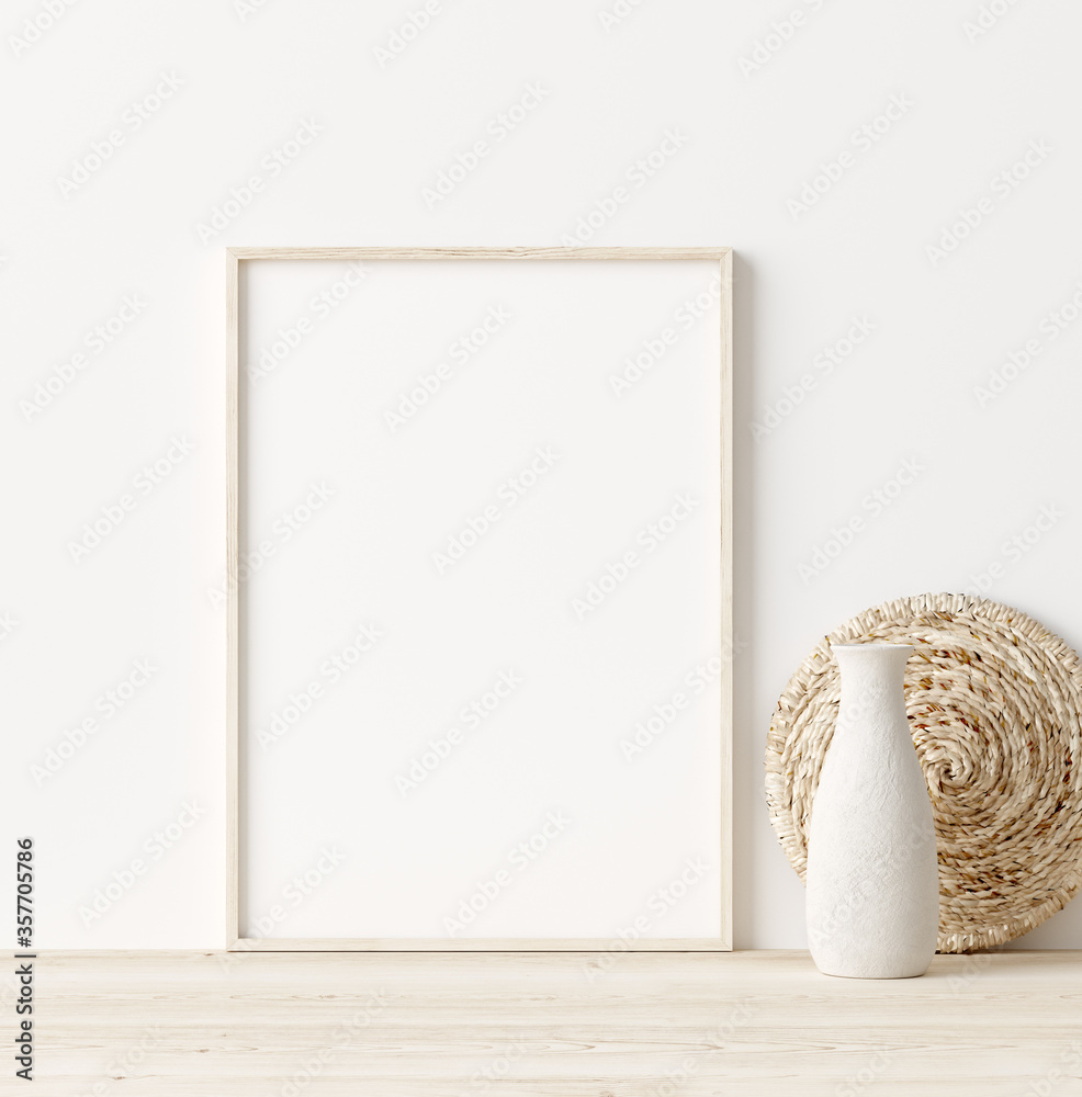 Φωτογραφία Mock up frame in home interior background, white room with natural wooden furnit