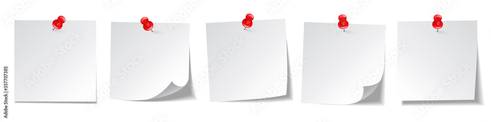 Realistic blank sticky notes isolated on white background. White sheets of note papers with push pin. Paper reminder. Vector illustration. Realistic blank sticky notes isolated on white background. White sheets of note papers with push pin. Paper reminder. Vector illustration.